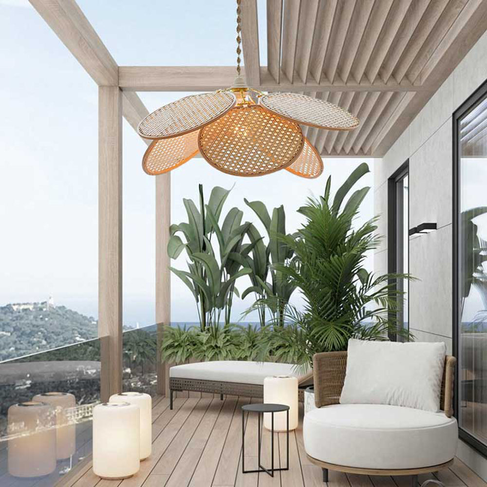 Ritta Franse Landelijke Rotan Weef Hanglamp Hout Slaapkamer