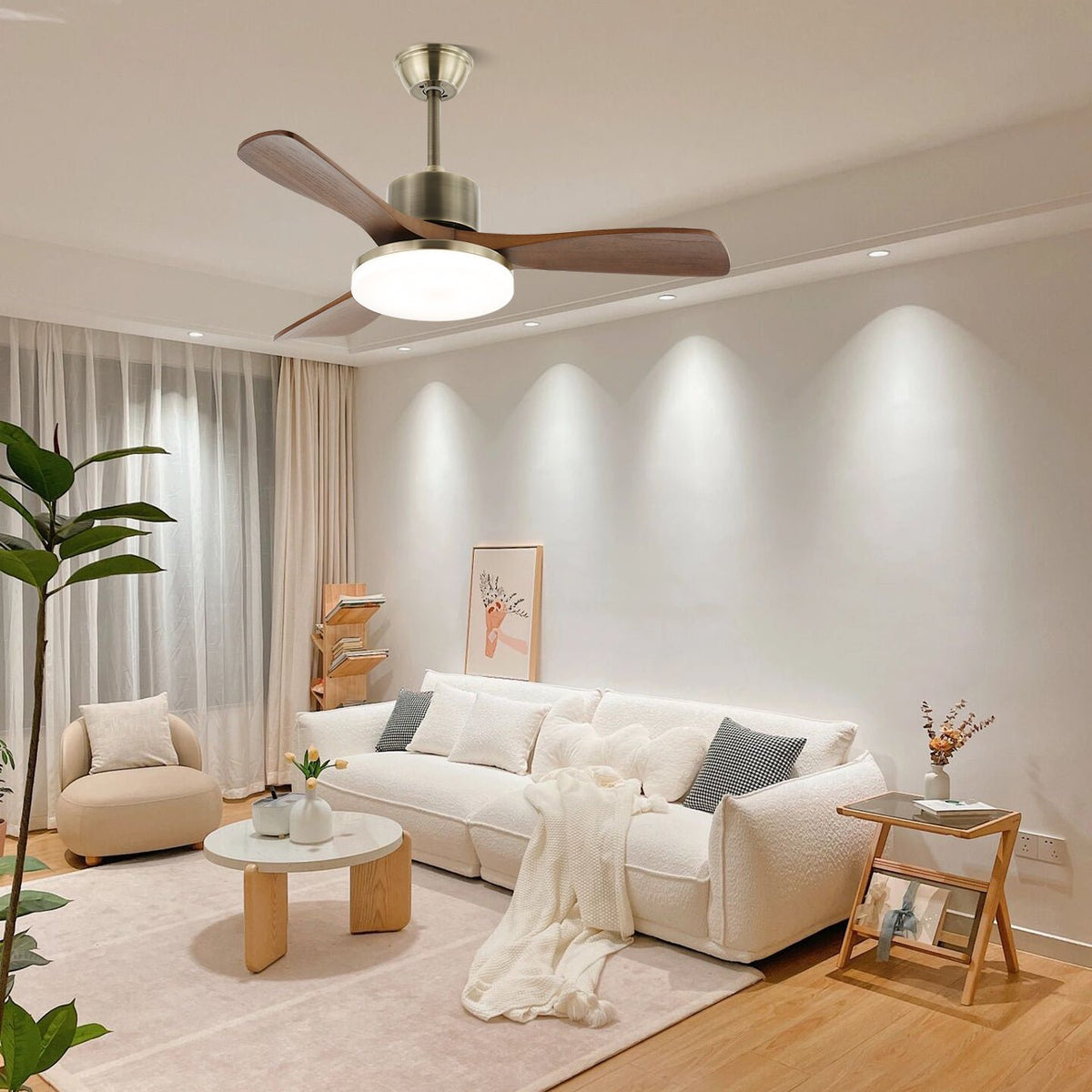 Ventio minimalistisch plafondventilator met verlichting van zilver en walnoot