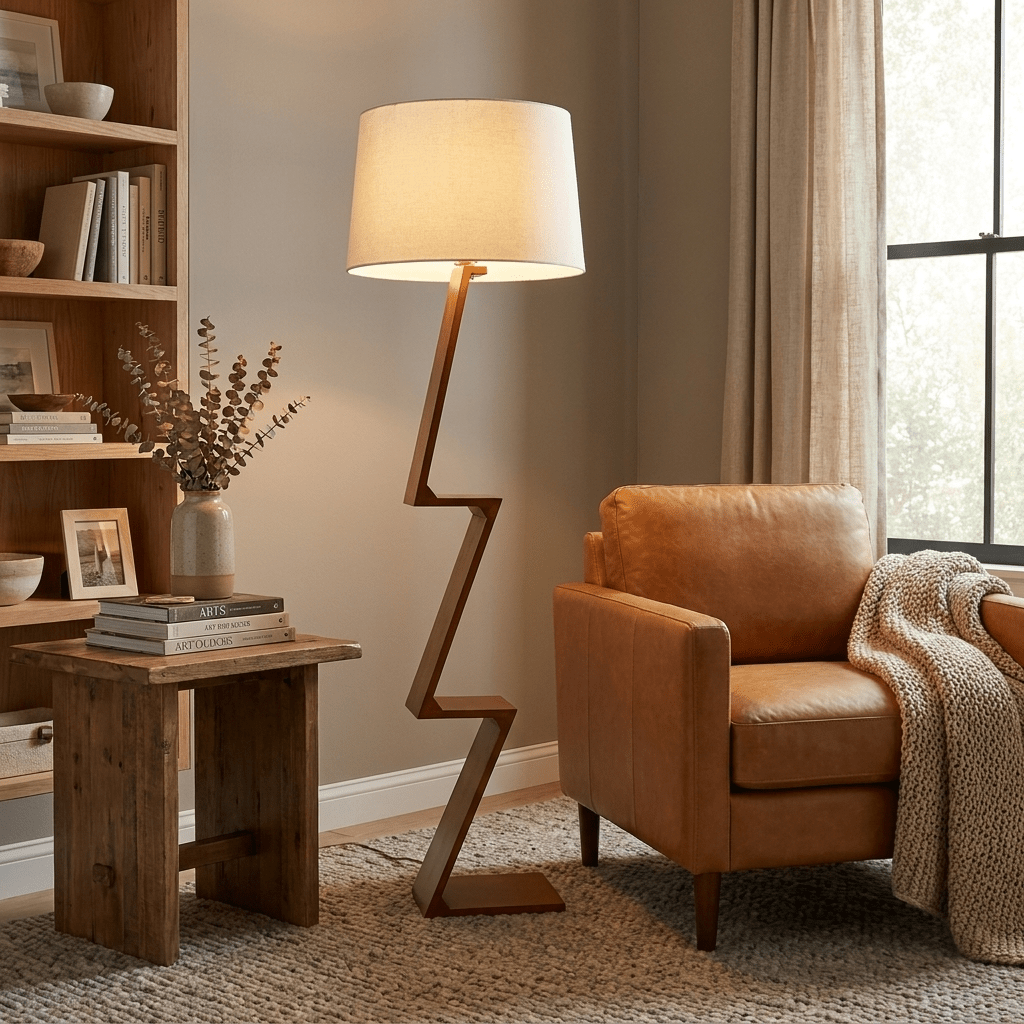 Zigzag Vaste Houten vloerlamp