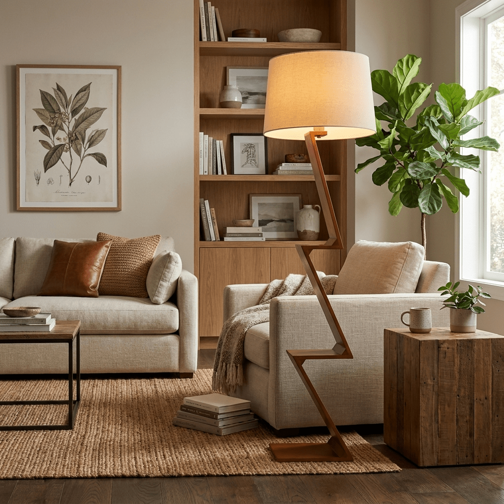 Zigzag Vaste Houten vloerlamp