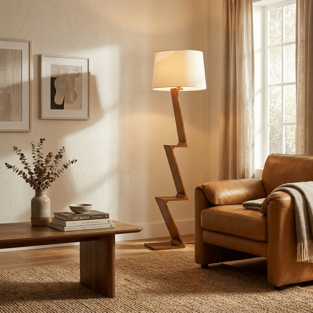 Zigzag Vaste Houten vloerlamp