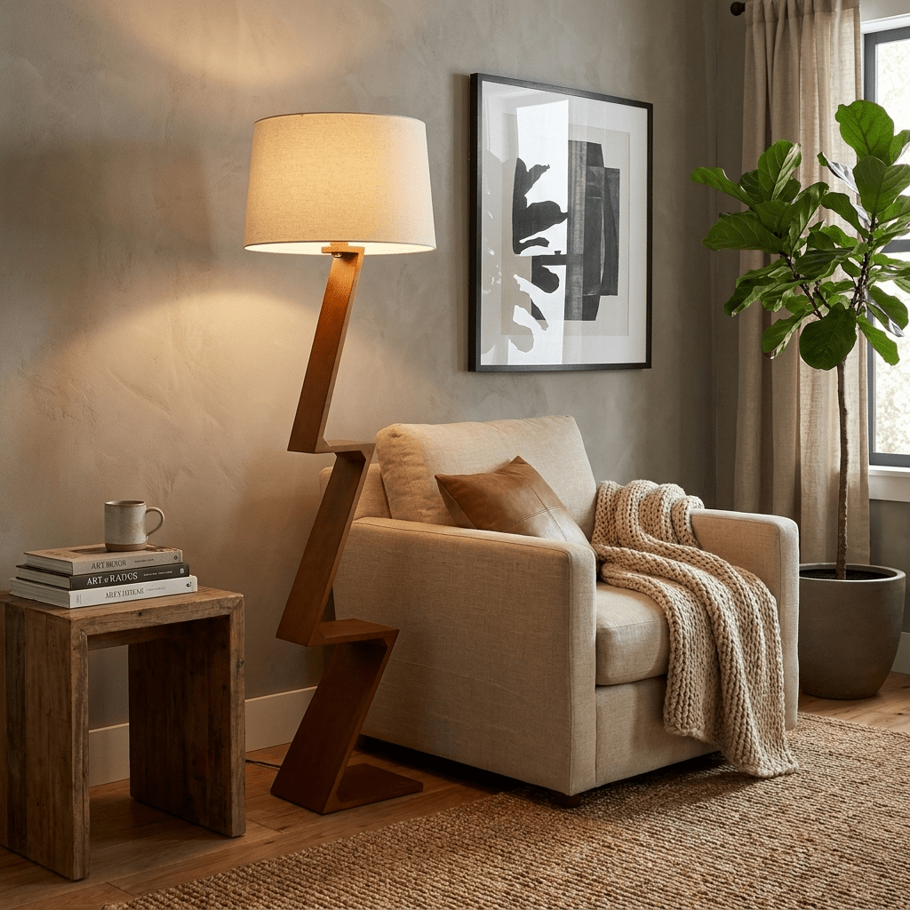 Zigzag Vaste Houten vloerlamp