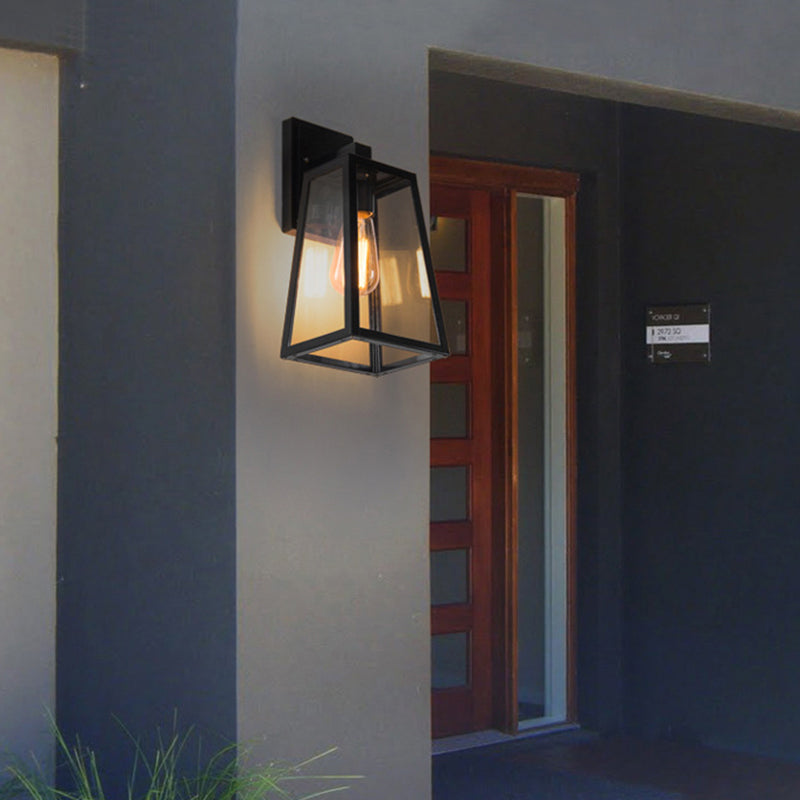 Alessio Retro Zwarte Industriële Lantaarn Wandlamp Metaal En Glas
