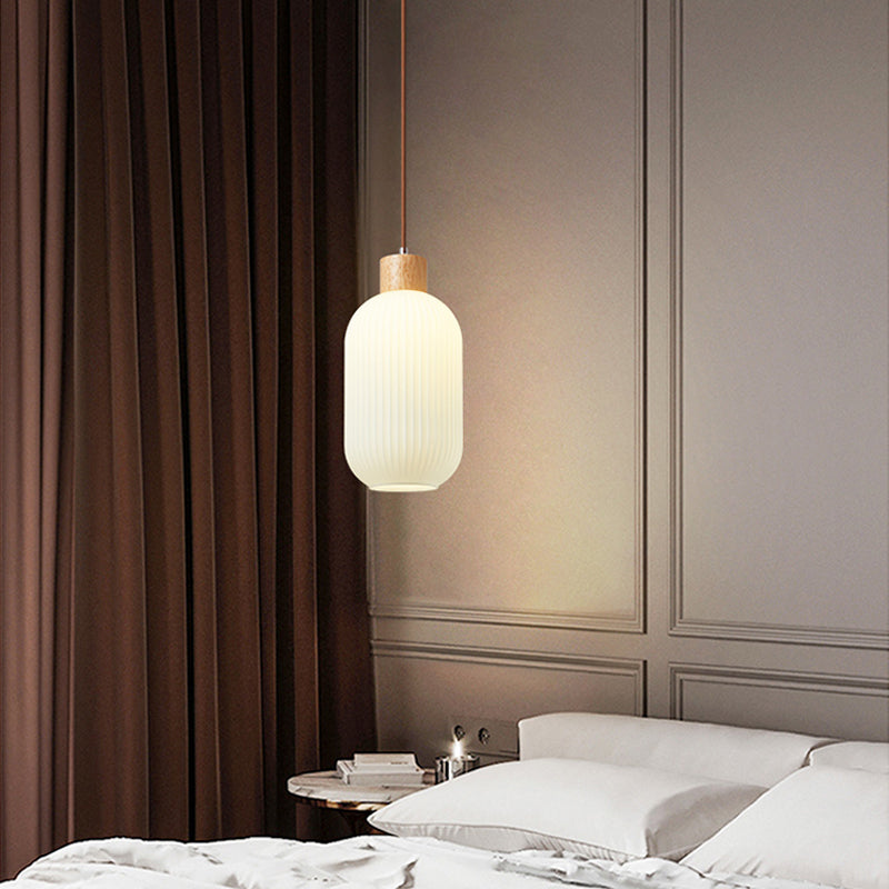 Ozawa Vintage Lantaarnvorm LED Hanglampen Wit Hout/Glas Slaapkamer/Eetkamer