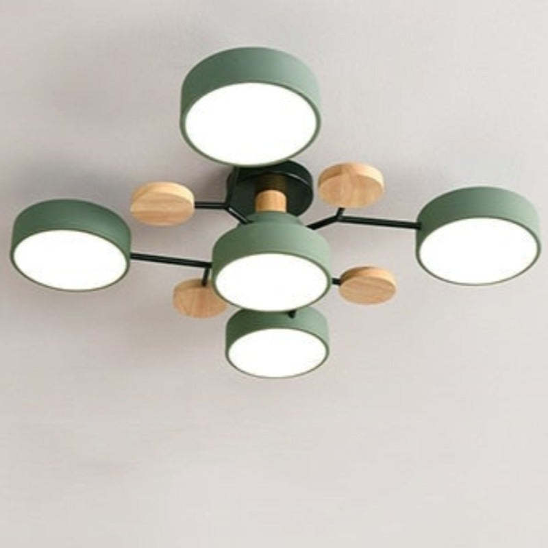 Sienna Ronde Moderne LED Plafondlampen Wit Grijs Groen Hout Metaal