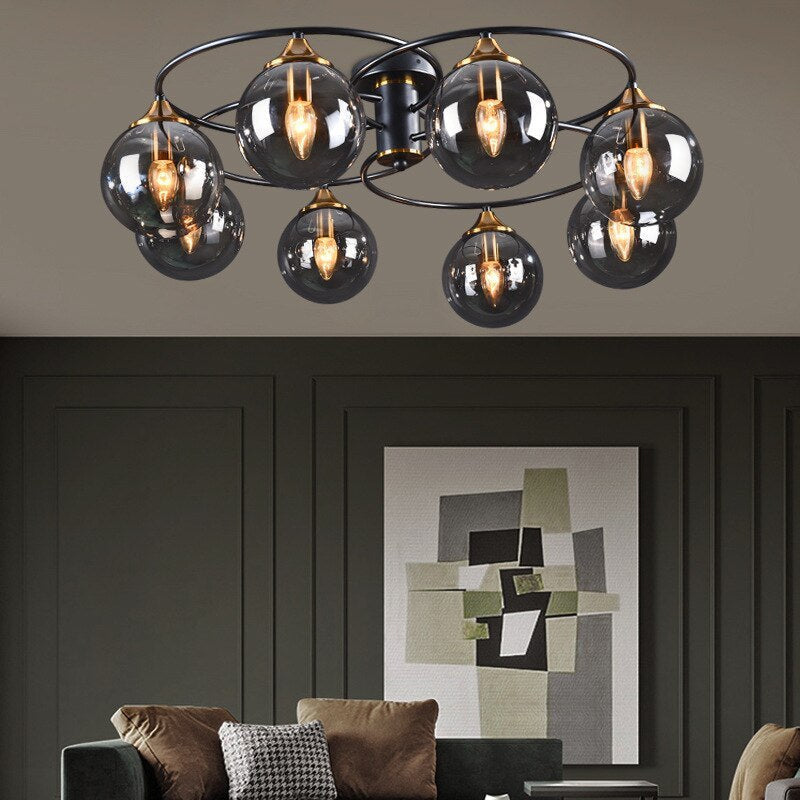 Valentina Vintage Ronde LED Plafondlamp Metaal/Glas Rokeriggrijs/Amber Slaap/Eet/Woonkamer