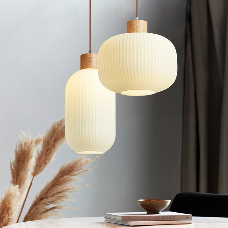 Ozawa Vintage Lantaarnvorm LED Hanglampen Wit Hout/Glas Slaapkamer/Eetkamer