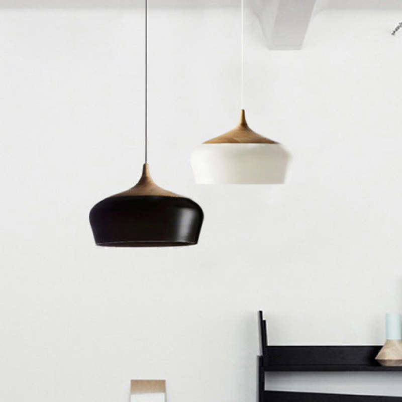 Nazifa Ronde LED Hanglampen Zwart Wit Metaal Hout Eetkamer Slaapkamer
