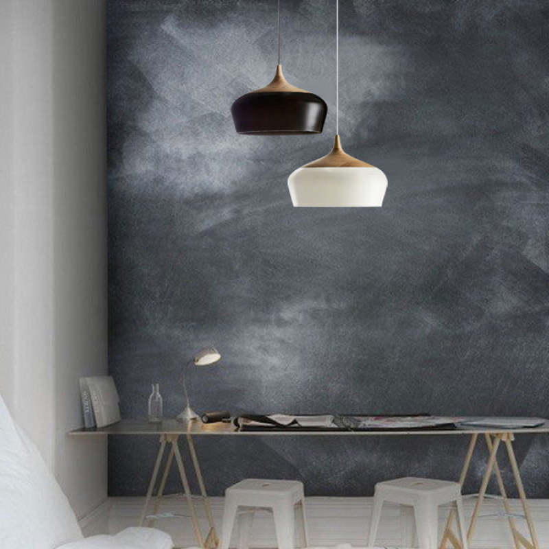 Nazifa Ronde LED Hanglampen Zwart Wit Metaal Hout Eetkamer Slaapkamer