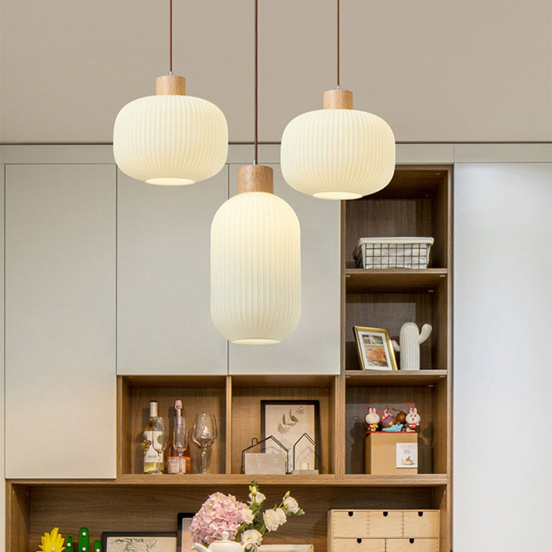 Ozawa Vintage Lantaarnvorm LED Hanglampen Wit Hout/Glas Slaapkamer/Eetkamer