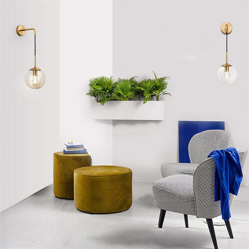 Valentina Moderne Single Hoofd LED Wandlampen Zwart Goud Metaal Glas Slaapkamer