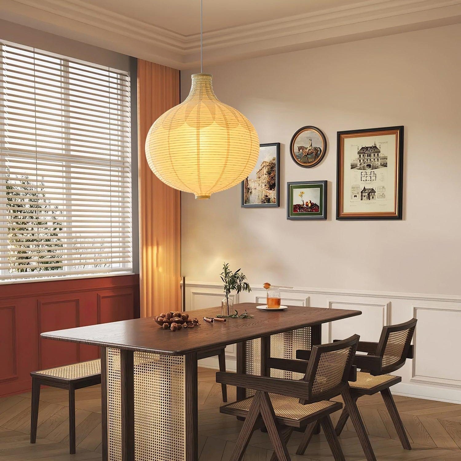 Ritta Japanse Ontwerp Globe Hout Papier LED Hanglampen Woonkamer
