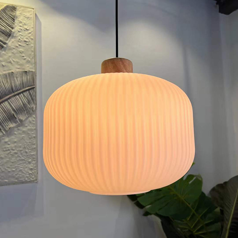 Ozawa Vintage Lantaarnvorm LED Hanglampen Wit Hout/Glas Slaapkamer/Eetkamer