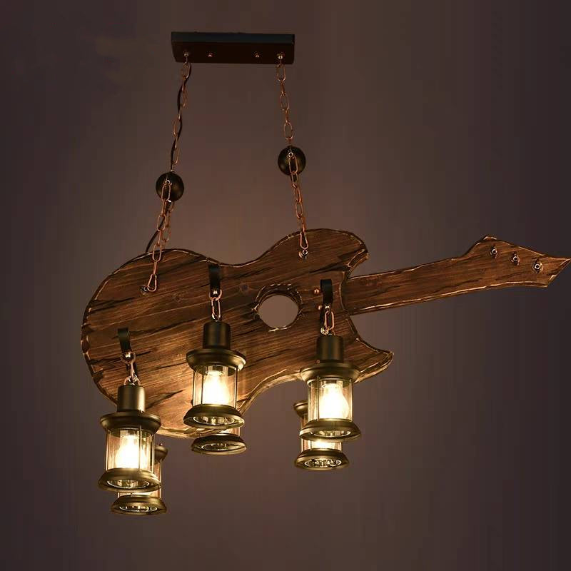 Austin Design Boerderij Hanglamp 6 Lantaarn Gitaar, Hout/Metaal, Woonk/Eetkamer