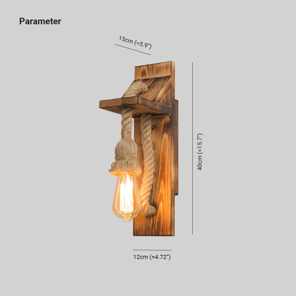 Austin Vintage Rechthoekige LED Wandlamp, Hout/Houtdraad, Woonk/Eetk/ Slaapkamer