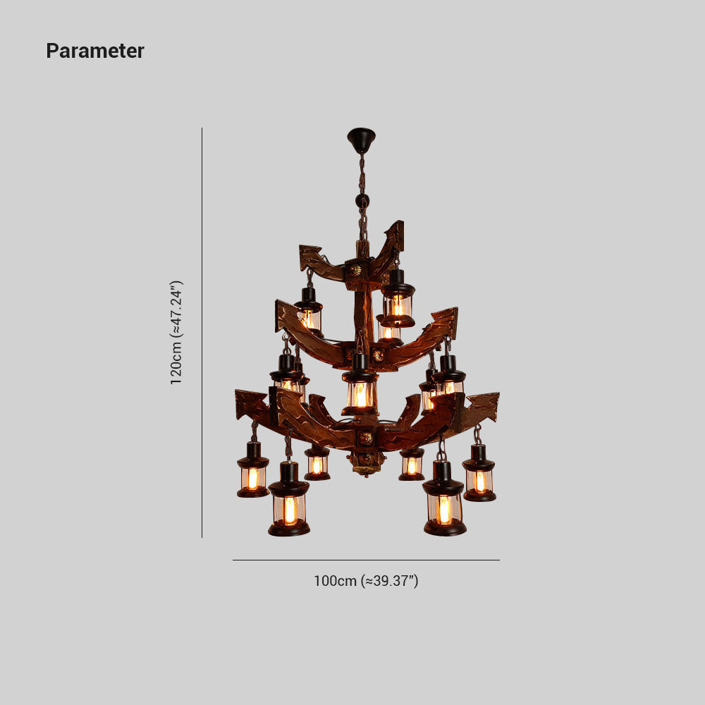 Austin Retro 14 Lantern Wood/Metal Chandelier