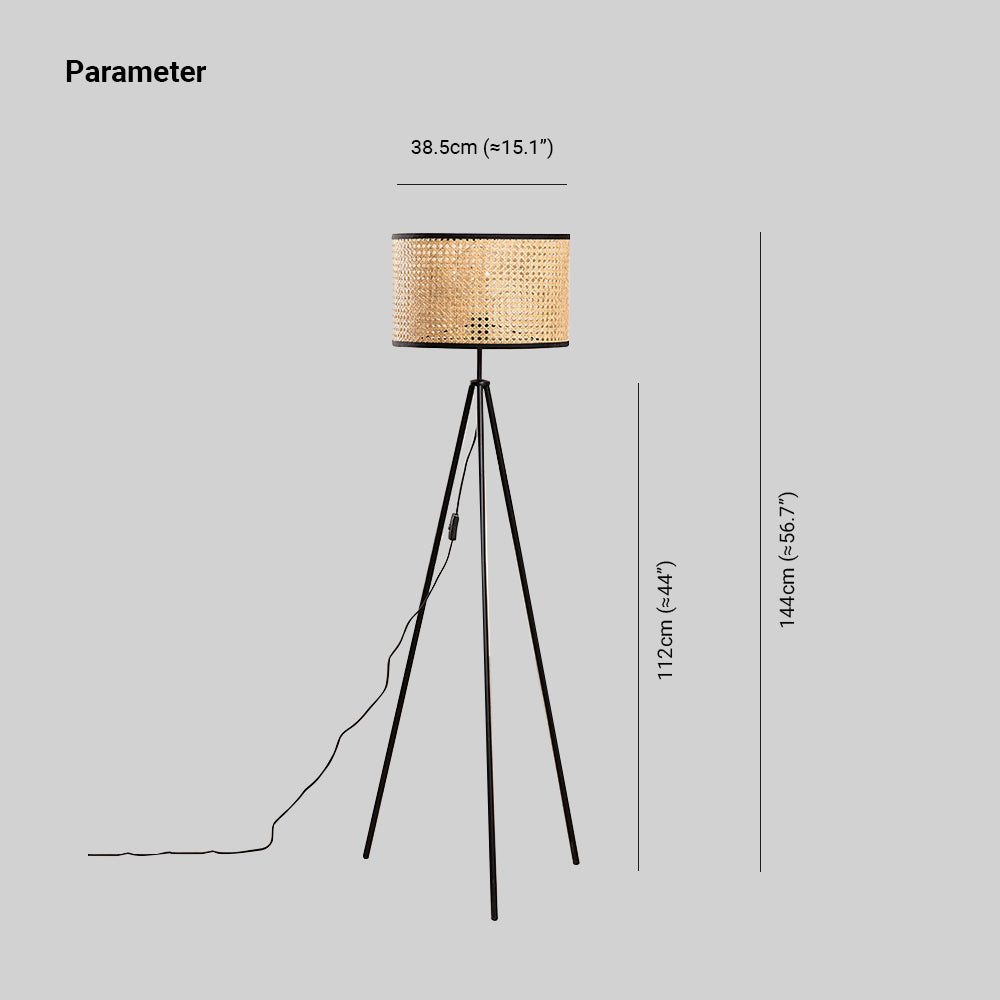 Ritta Design Ronde LED Vloerlamp Zwart Metaal Rotan Slaapkamer