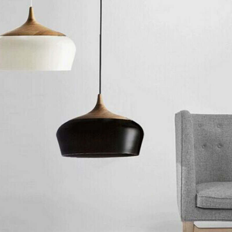 Nazifa Ronde LED Hanglampen Zwart Wit Metaal Hout Eetkamer Slaapkamer