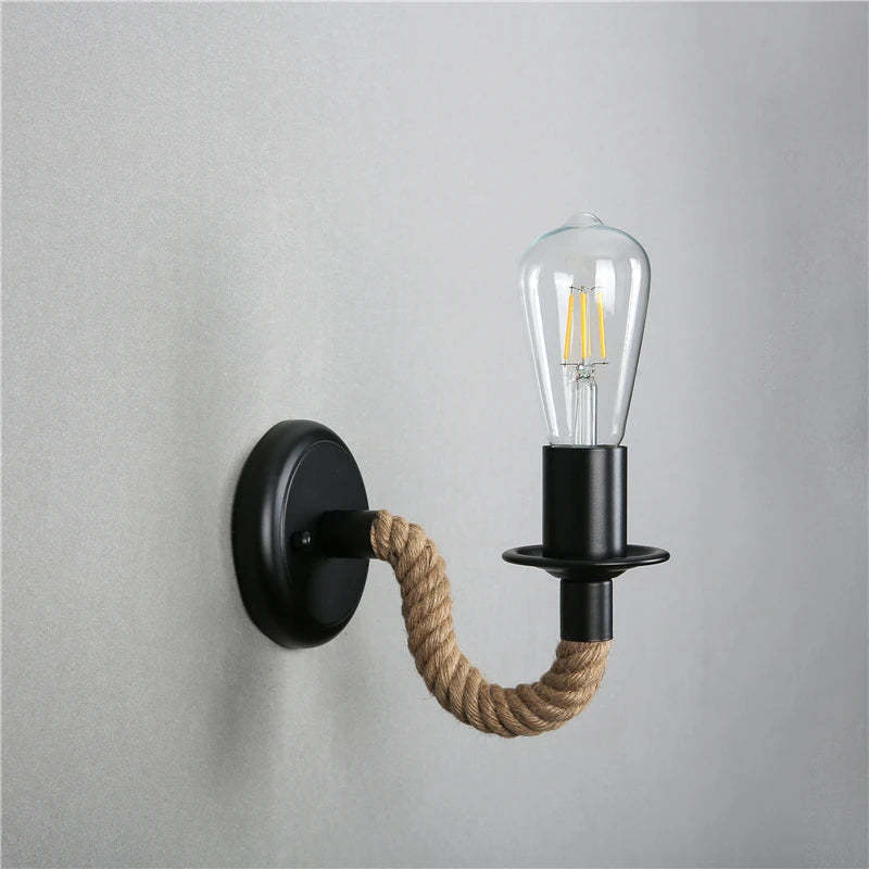 Epoch Vintage Indoor Wandlampen Zwart Metaal/Touw Binnen/Hal