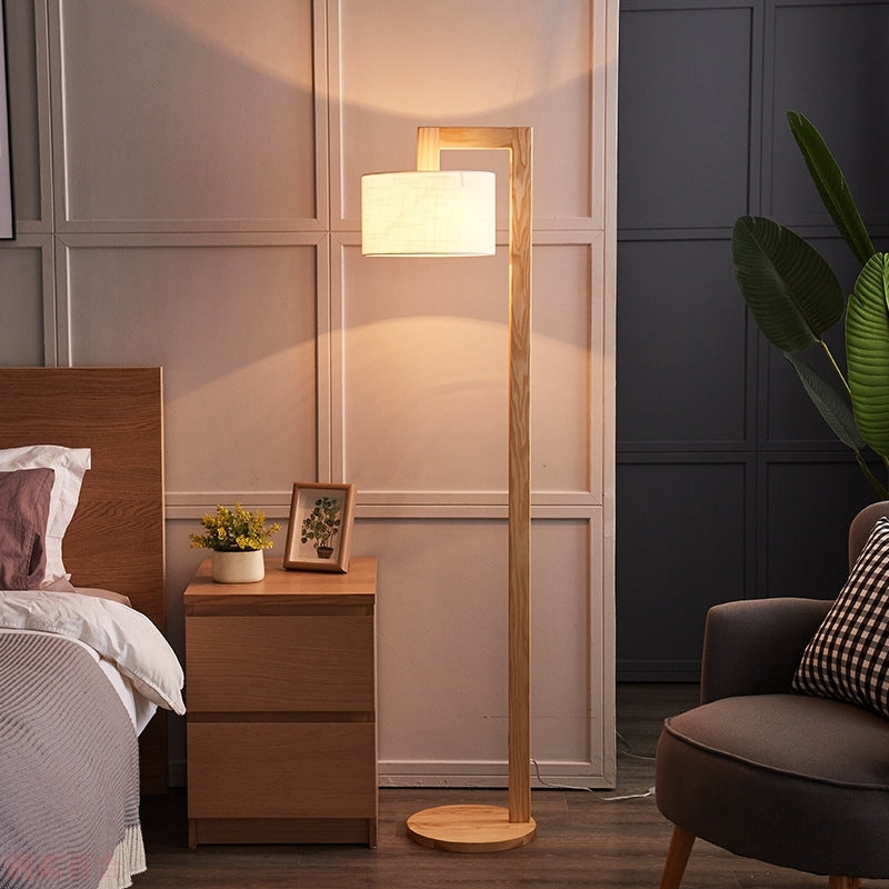 Ozawa Moderne Design Vloerlamp Haakse Arm Beige Hout/Stof  Slaapkamer/Woonkamer