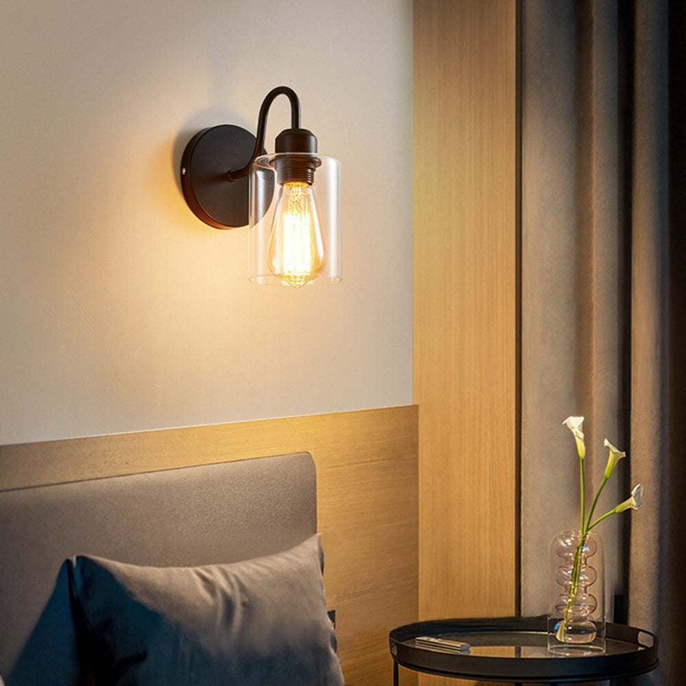Alessio Vintage Industrial Cylindrical Metal/Glass Wall Lamp, Black