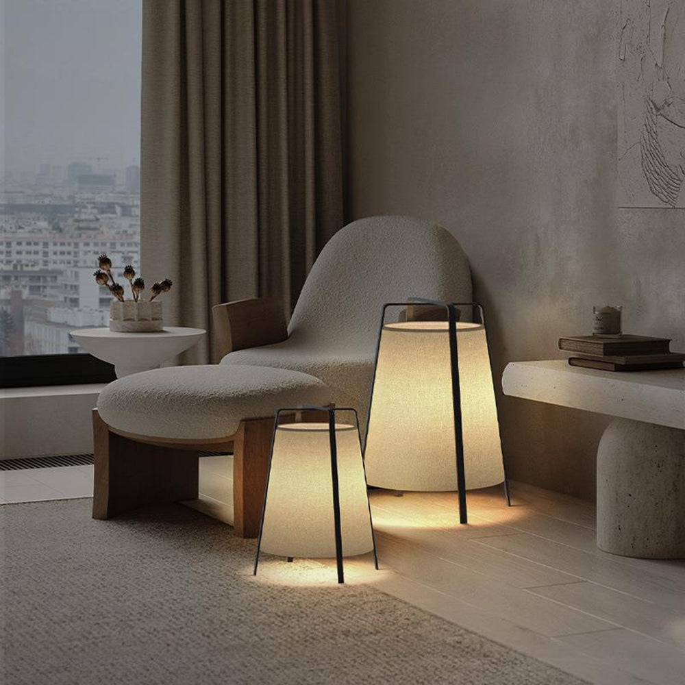 Renée Moderne LED Vloerlamp Metaal/Stof Zwart/Vlas Slaap/Woon/Eetkamer