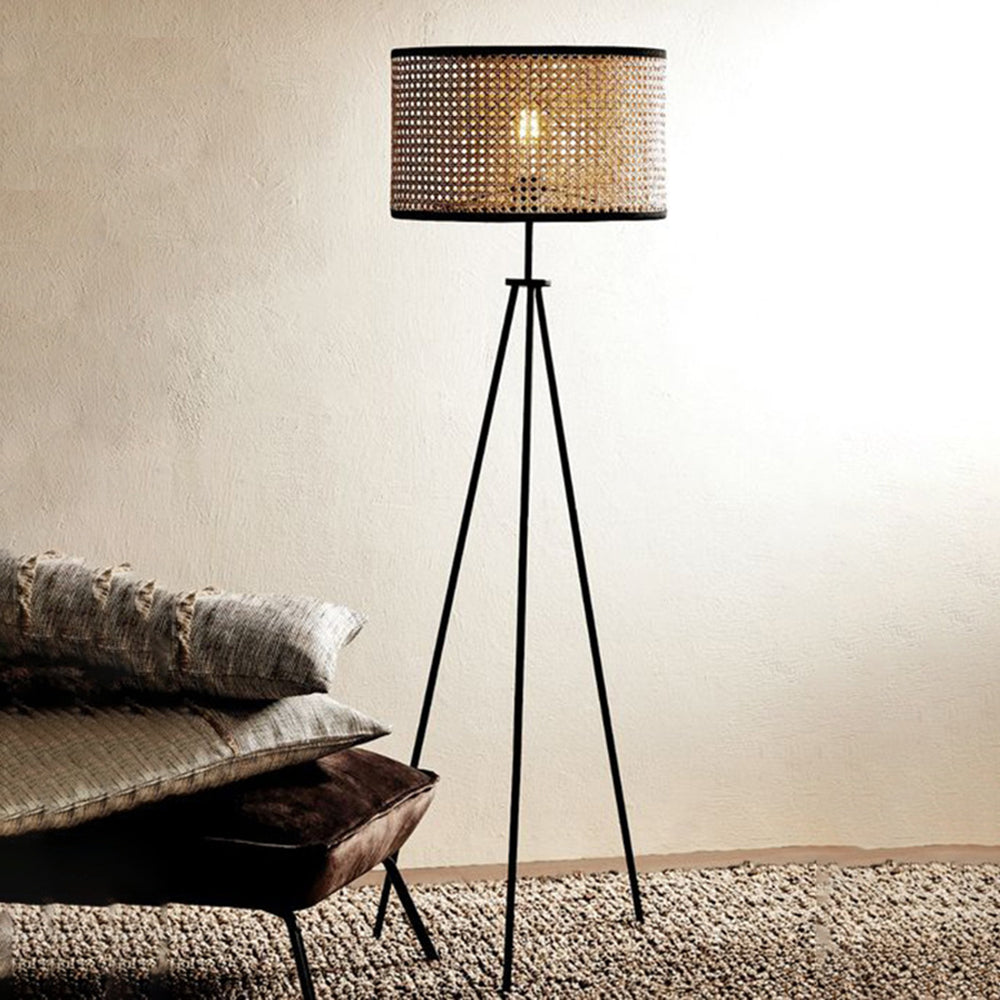 Ritta Design Ronde LED Vloerlamp Zwart Metaal Rotan Slaapkamer