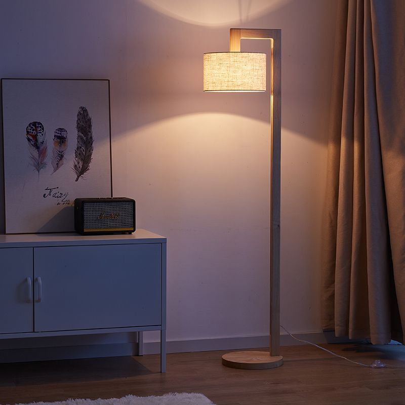 Ozawa Moderne Design Vloerlamp Haakse Arm Beige Hout/Stof  Slaapkamer/Woonkamer