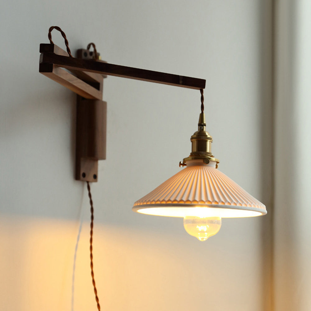 Ozawa Vintage Design LED Koepel Wandlamp Keramiek/Hout Walnoot/Helder Slaapkamer