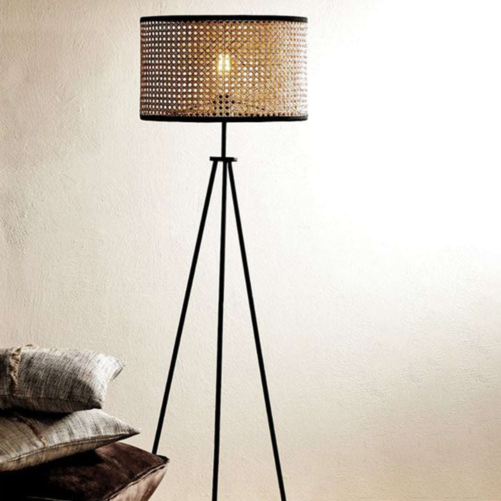 Ritta Design Ronde LED Vloerlamp Zwart Metaal Rotan Slaapkamer