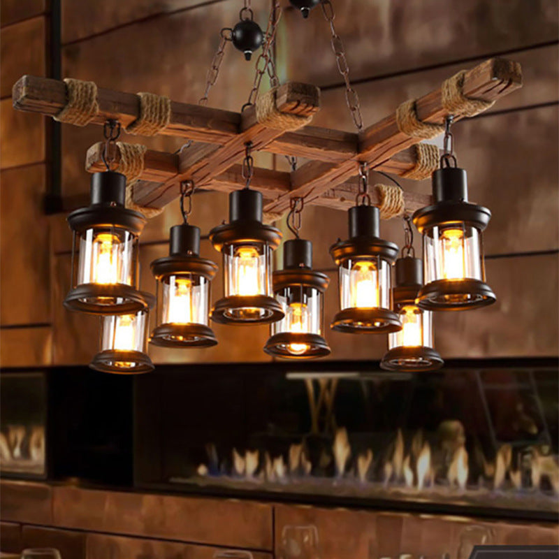 Austin Industriële LED Klassieke Kroonluchters Hout Glas Woonkamer