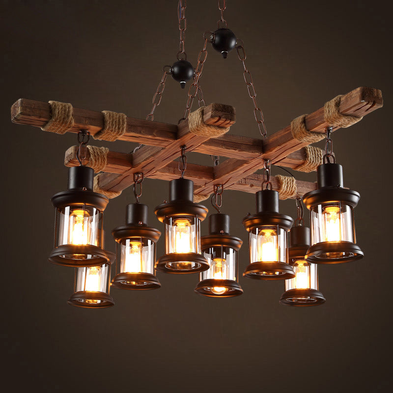 Austin Industriële LED Klassieke Kroonluchters Hout Glas Woonkamer