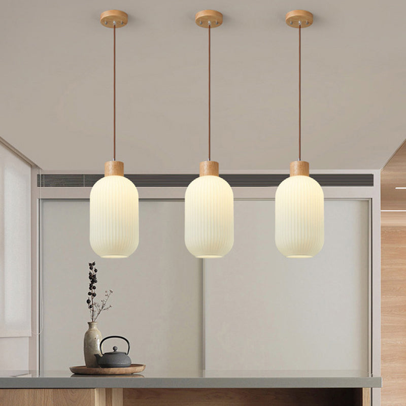 Ozawa Vintage Lantaarnvorm LED Hanglampen Wit Hout/Glas Slaapkamer/Eetkamer