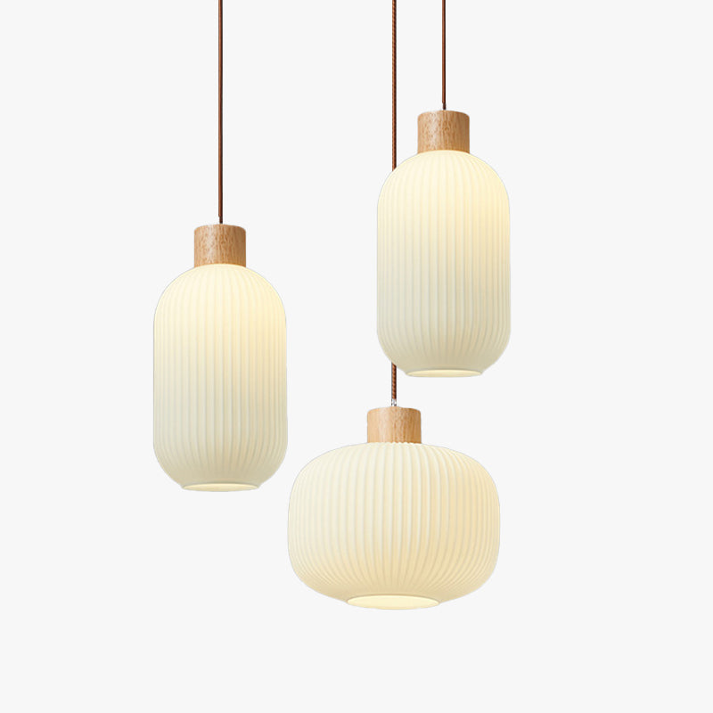 Ozawa Vintage Lantaarnvorm LED Hanglampen Wit Hout/Glas Slaapkamer/Eetkamer