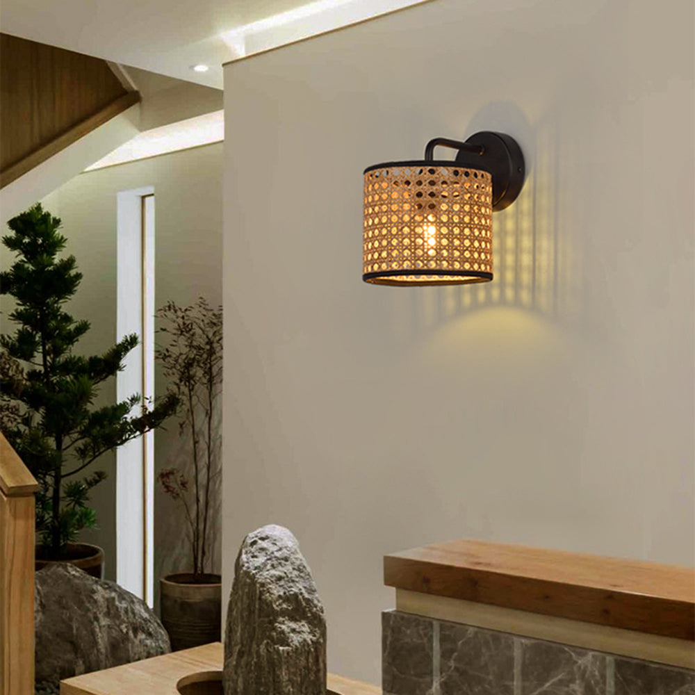 Ritta Retro LED Wandlamp Zwart Metaal Rotan Eetkamer Slaapkamer