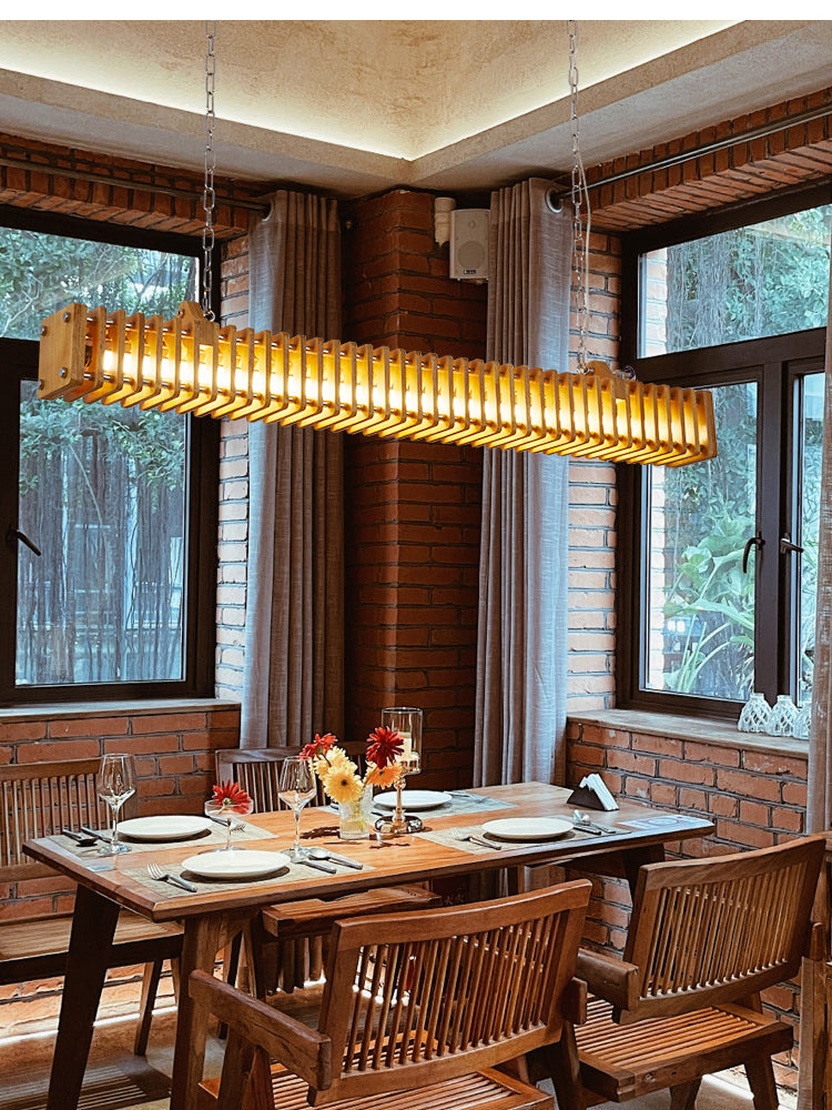 Austin Industriële Rechthoekige Metaal Hanglamp Hout, Modern, Slaapkamer/Woonkamer