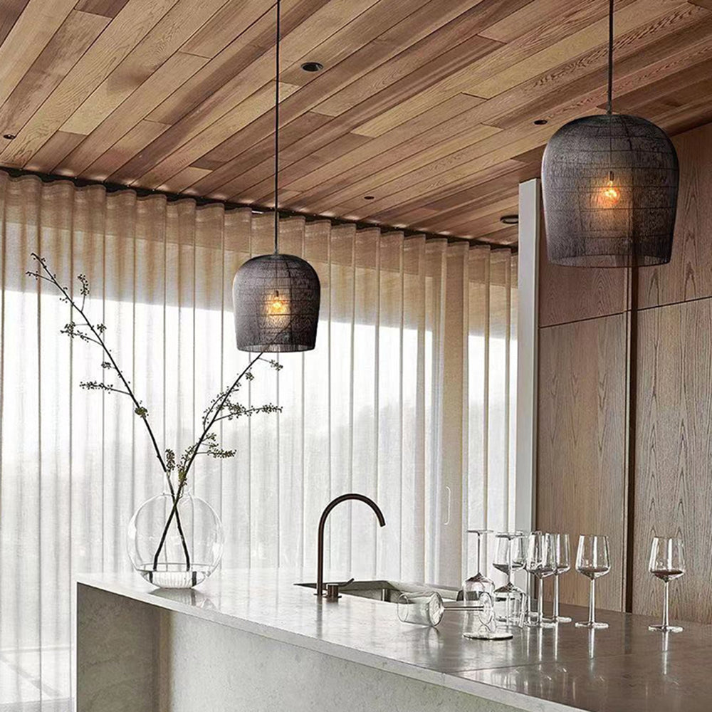 Ritta Ronde LED Hanglamp Zwart Wit Metaal Rotan Eetkamer Slaapkamer