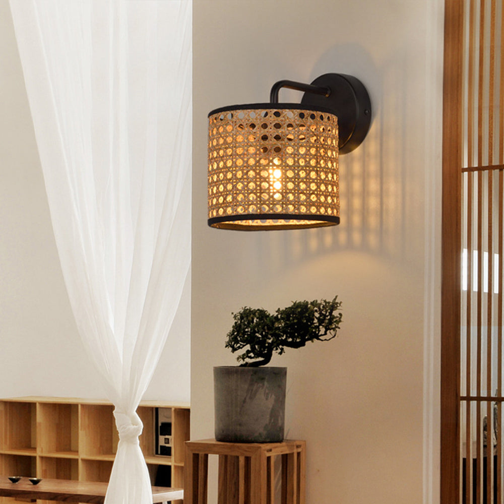 Ritta Retro LED Wandlamp Zwart Metaal Rotan Eetkamer Slaapkamer