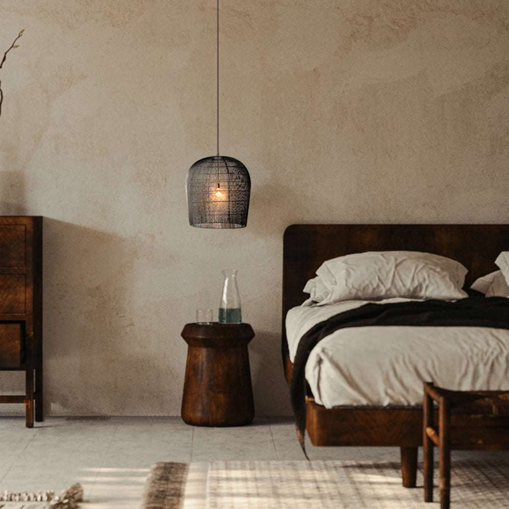 Ritta Ronde LED Hanglamp Zwart Wit Metaal Rotan Eetkamer Slaapkamer