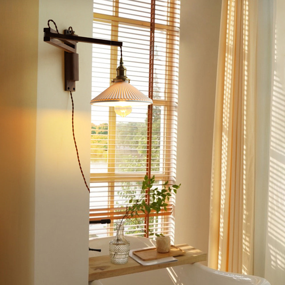 Ozawa Vintage Design LED Koepel Wandlamp Keramiek/Hout Walnoot/Helder Slaapkamer