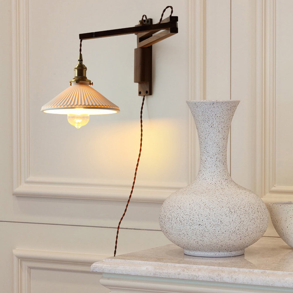 Ozawa Vintage Design LED Koepel Wandlamp Keramiek/Hout Walnoot/Helder Slaapkamer