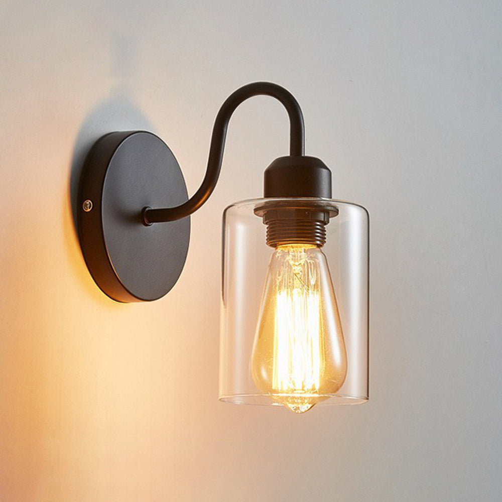 Alessio Vintage Industrial Cylindrical Metal/Glass Wall Lamp, Black
