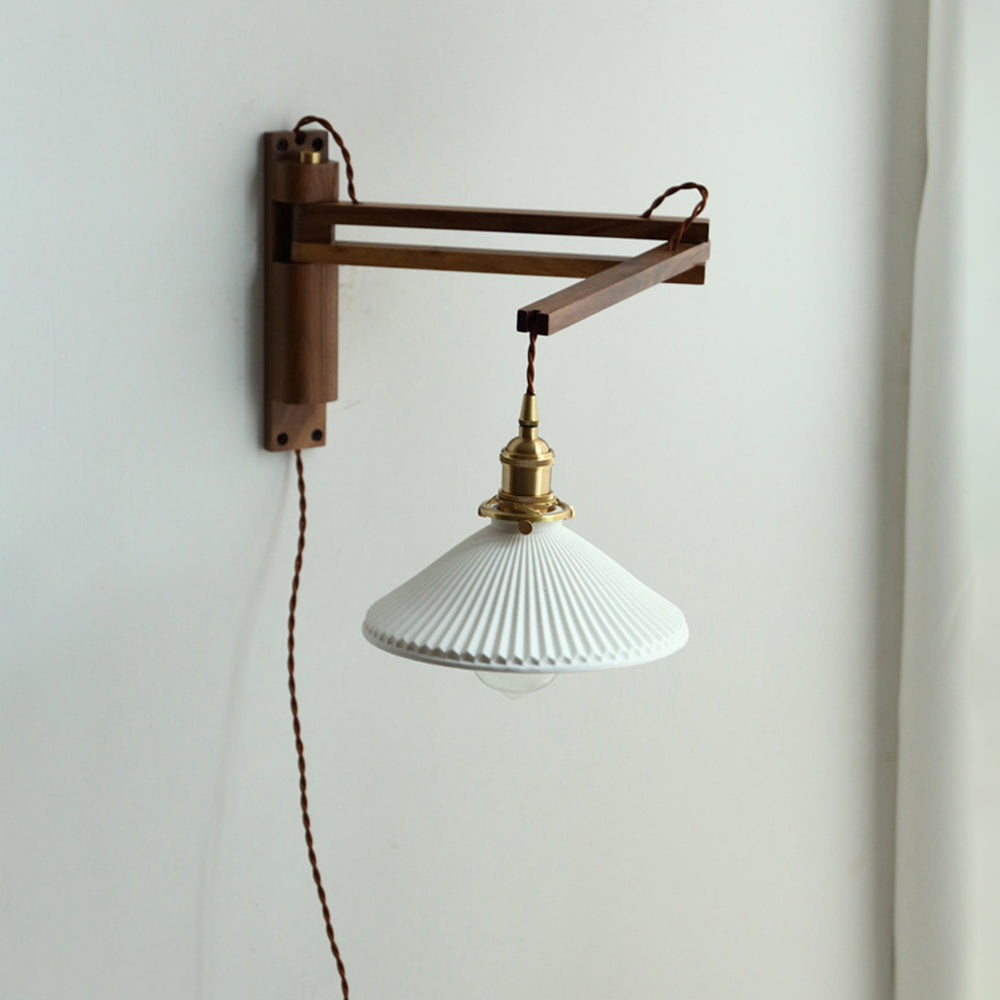 Ozawa Vintage Design LED Koepel Wandlamp Keramiek/Hout Walnoot/Helder Slaapkamer