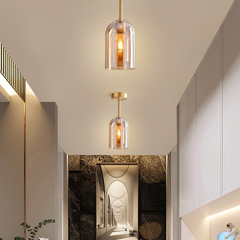 Sanna Vintage LED Plafondlamp Rookgrijs Cognac Metaal Glas Slaapkamer Woonkamer