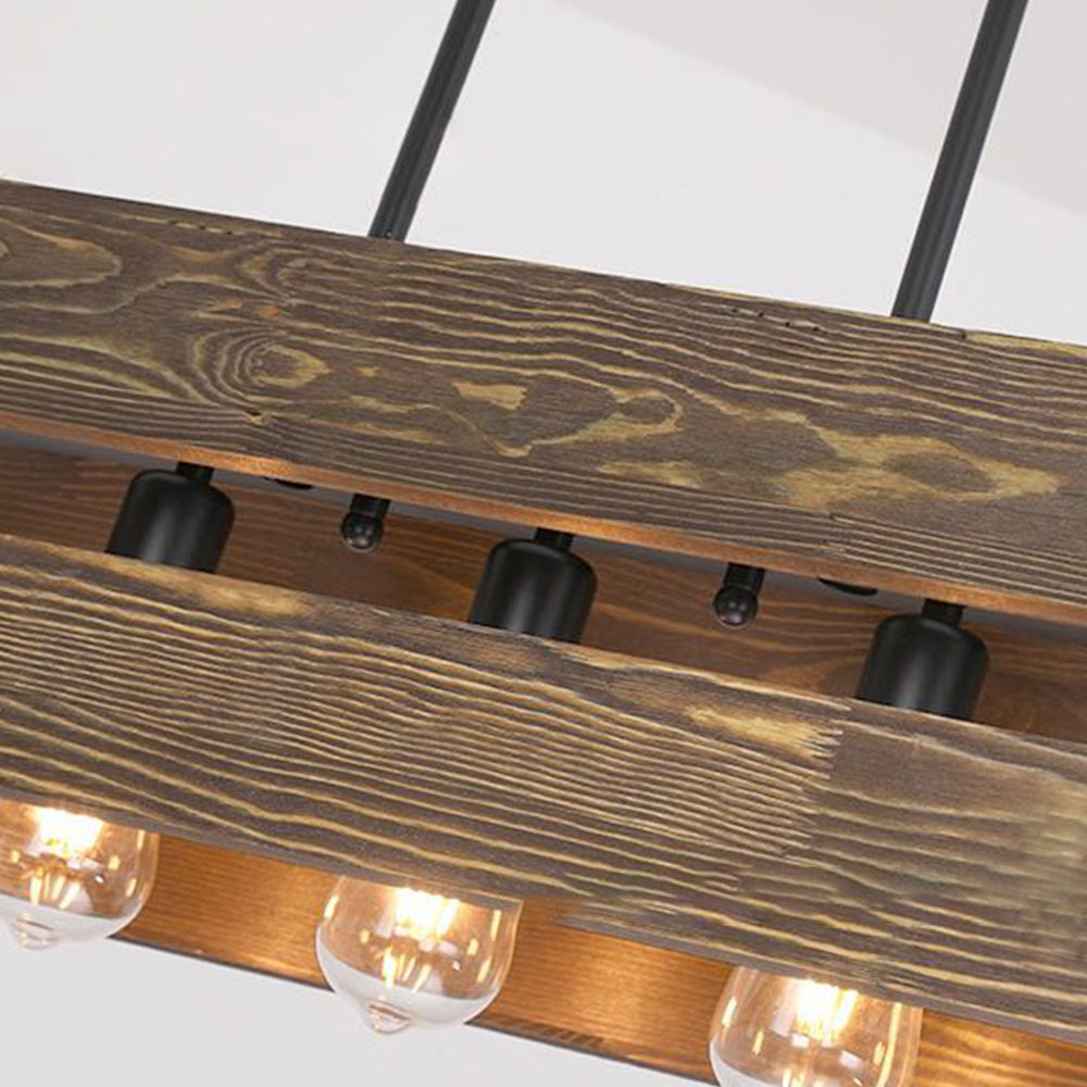 Alessio Retro Rechthoekige Hanglamp Van Metaal En Hout  5 Lampenkappen  2 Stijlen