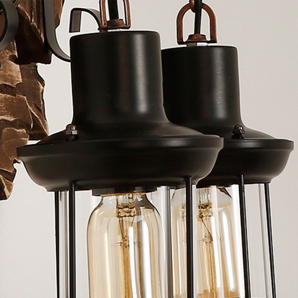 Austin Decoratief Vintage Lantaarn Wandlamp Dubbel Licht Hout, Woonk/Eetk/ Slaapkamer