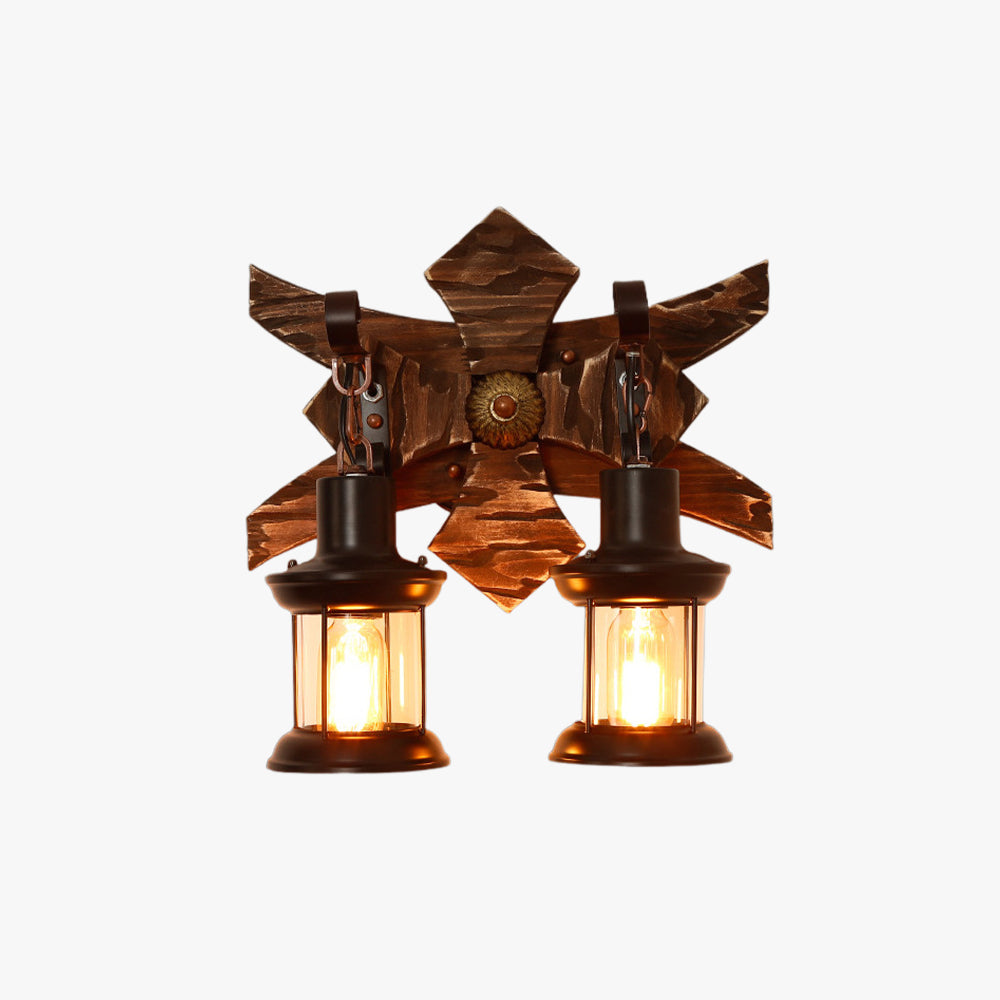 Austin Decoratief Vintage Lantaarn Wandlamp Dubbel Licht Hout, Woonk/Eetk/ Slaapkamer