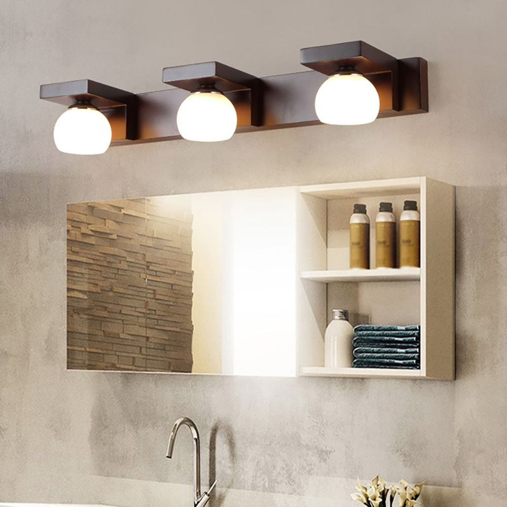 Ozawa Vintage Design LED Spiegel Front Wastafel Wandlamp Hout/Glas Bruin Eetkamer/Woonkamer