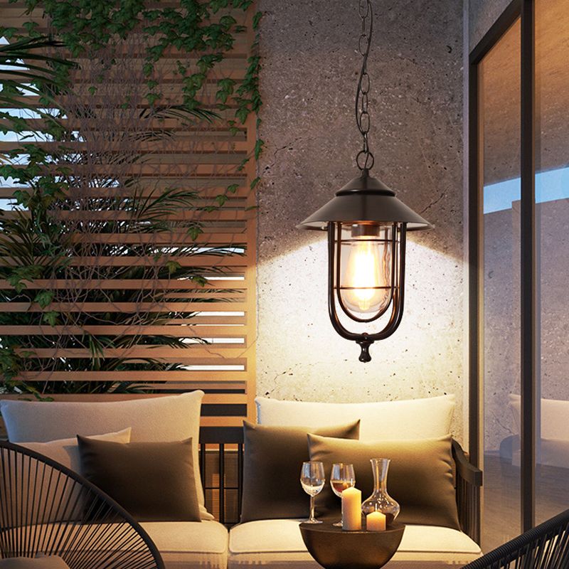 Alessio Retro Lantern Metal Pendant Light, Black/Bronze