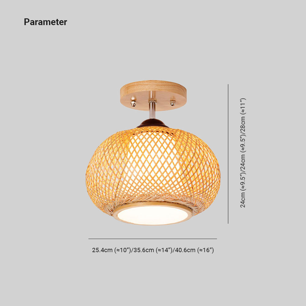 Muto Retro Lantaarnvorm LED Plafondlamp Geel Bamboe/PVC Slaapkamer/Woonkamer